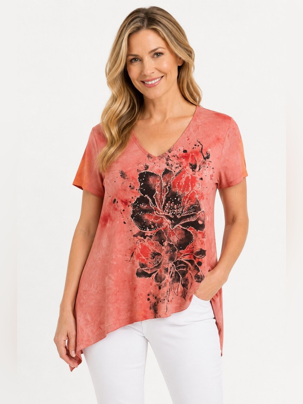 🌺 Shannon Ford New York Floral Embellished V-Neck Top | Size Large